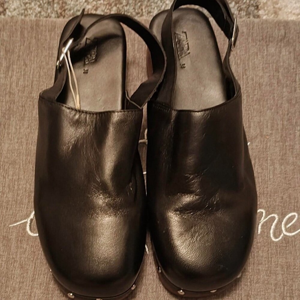 Zara Leather Studded buckle Clogs